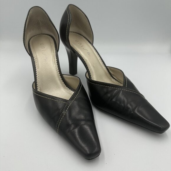 Unisa Pointed-Toe DOrsay Heels Women 9B Black Leather 3.5" Heel Witchy Steampunk - Picture 1 of 12